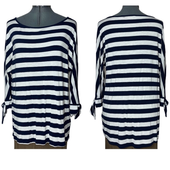 Soft Surroundings Adrift Top Women's medium Nautical Navy White Stripe # 2AG33 - Picture 2 of 16